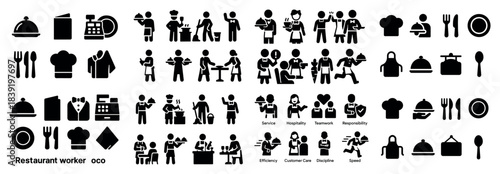 Restaurant icons: service, teamwork, efficiency, care