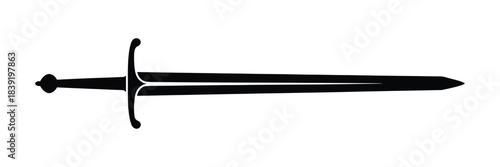 Black silhouette illustration of a longsword or medieval two-handed sword