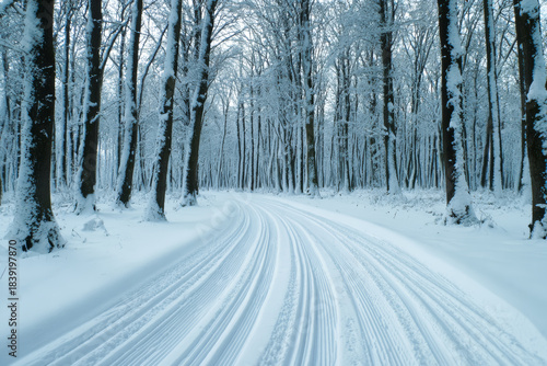 Road in winter forest