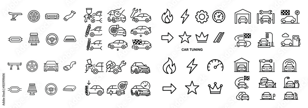 Obraz premium Car tuning icons set collection