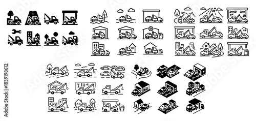 Construction vehicles and machinery icons