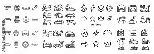 Car tuning icons set collection