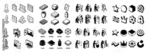 Black and white icon set collection