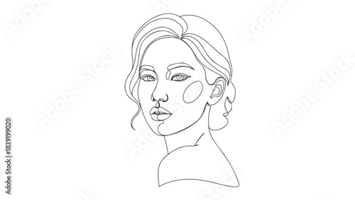 Minimalist line art portrait of a woman with her hair styled up, showcasing her facial features with elegant simplicity.