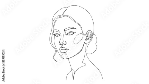 Minimalist continuous line drawing of a woman's face with subtle shading and a thoughtful expression.