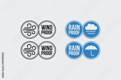 Weatherproof icons in minimalist design with blue and gray color scheme on white background for mobile app