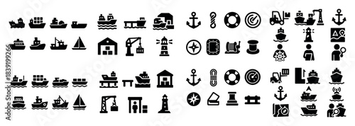Nautical icons set: ships and anchors