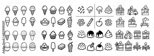 Variety of ice cream icons and stalls