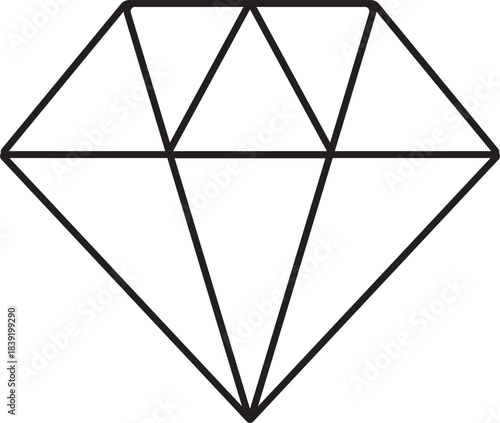 Simple black outline drawing of a faceted diamond gem.