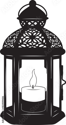 Black silhouette of a lantern with a candle white