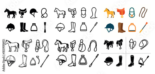 Equestrian equipment icons collection