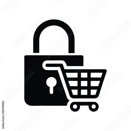Black padlock with shopping cart conveys secure online purchasing within an ecommerce platform