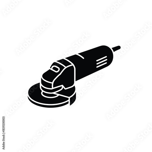 A black silhouette icon of an angle grinder, a powerful hand tool for construction