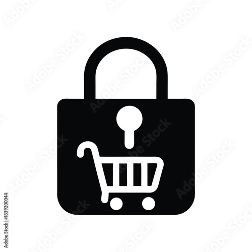 Black padlock with shopping cart design symbolizes secured online transactions effectively for business