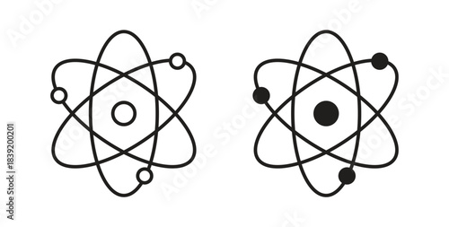 Atom icons in line designs. solid silhouette style in black