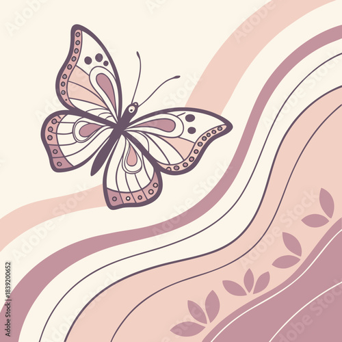 Delicate butterfly on a softly striped background