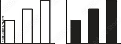 Bar chart icons in line designs. solid silhouette style in black