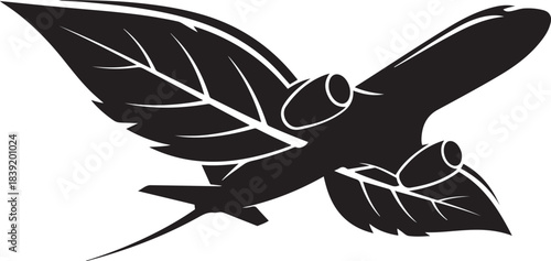 an airplane with leaf wings and engine pods.