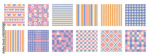 Cute Stripe Watercolor Background Set, Hand-Drawn Minimal Checkered Textures Vector