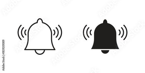 Bell icons in line designs. solid silhouette style in black