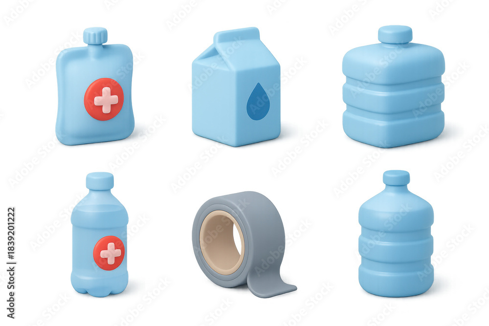 Fototapeta premium Emergency water supply icons for disaster preparedness and crisis management design