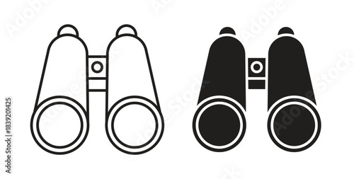 Binoculars icons in line designs. solid silhouette style in black