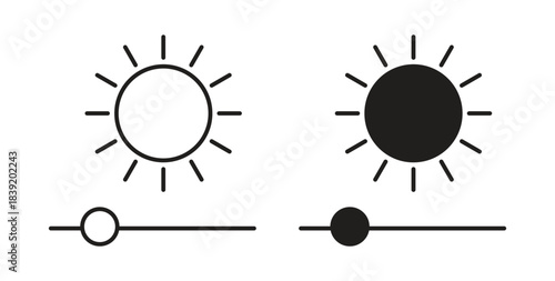 Brightness icons in line designs. solid silhouette style in black