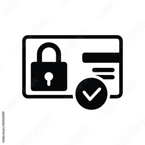 Black silhouette illustrates security padlock protecting credit card and paper money currency