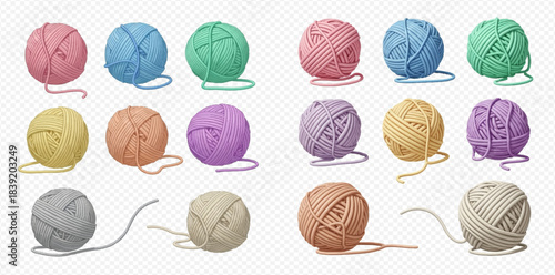 Colorful yarn balls for knitting and crochet craft, set of various threads for handmade hobby.