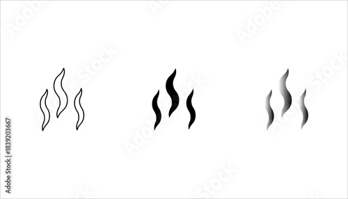 steam_smoke_icon set .black silhouette icon depicting three rising steam or smoke waves, representing heat, aroma, temperature, vapor, or cooking concepts.