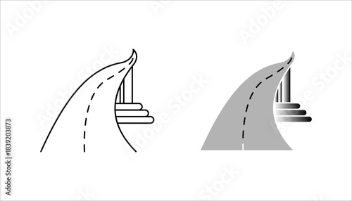 Curved Road Toward Building Icon set. silhouette icon of a curved road leading to a building or structure, symbolizing infrastructure development, urban planning, highways, transportation, and road 