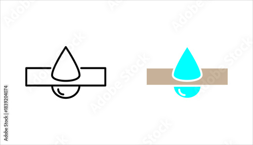 Water Droplet Penetration Icon set silhouette  of a water droplet penetrating through a surface, representing absorption, leakage, moisture penetration, waterproof testing, or filtration. Clean minima
