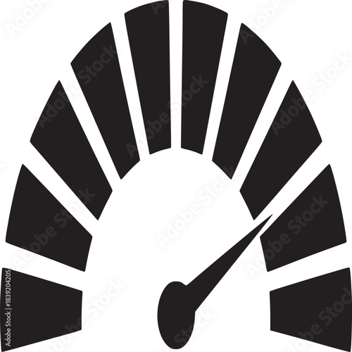 A black and white graphic of a speedometer with a pointer showing moderate speed level indicator