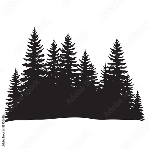 Black silhouette of pine trees on white background tree silhouettes black and white