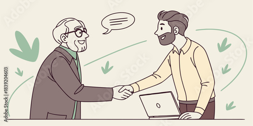 Senior and Young Businessmen Shaking Hands on Agreement