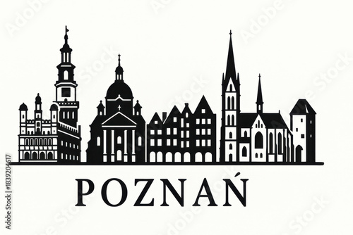 Poznan. Poland Panorama.black and white logo illustration