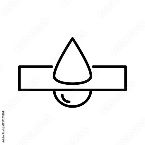 Water Droplet Penetration Icon silhouette icon of a water droplet penetrating through a surface, representing absorption, leakage, moisture penetration, waterproof testing, or filtration. Clean minima
