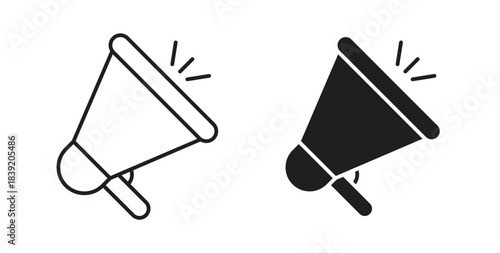 Bullhorn icons in line designs. solid silhouette style in black