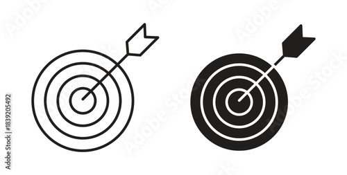 Bulls eye icons in line designs. solid silhouette style in black