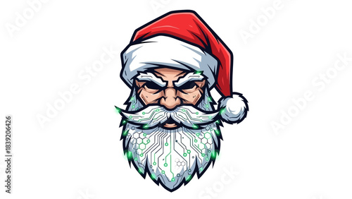 A cartoon illustration of a grumpy Santa Claus head mascot wearing a red hat with a white pom-pom on a plain white background.