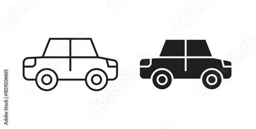 Car icons in line designs. solid silhouette style in black