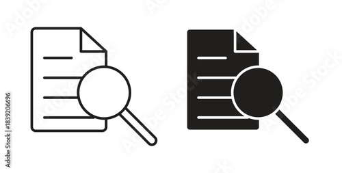 Case study icons in line designs. solid silhouette style in black