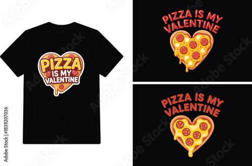 Black t shirt mockup featuring a pizza heart valentine s day graphic design