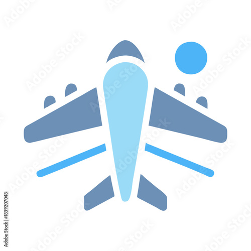 Stylized jet airplane flying in a blue sky