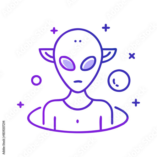 Stylized alien head with cosmic elements and gradient colors