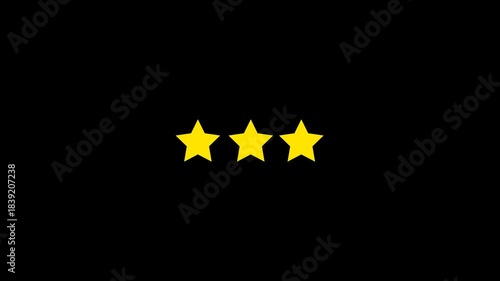 Smooth 4K animation of three glowing stars on a transparent alpha background. Ideal for ratings