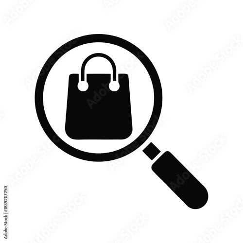 Magnifying glass reveals black shopping bag, indicating a focused search for items