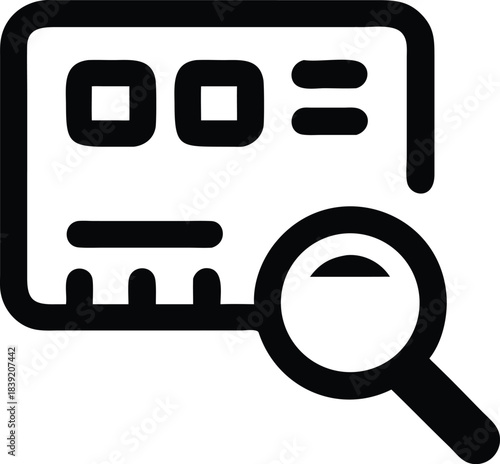 Magnifying glass scrutinizes data displayed on a screen in a bold line style