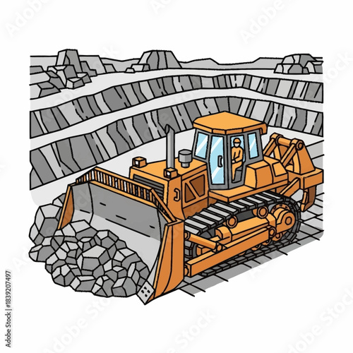 Heavy-duty orange bulldozer moving rocks at a construction site.