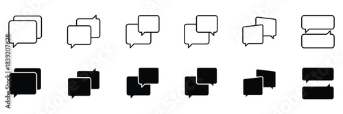 Speech bubble icon set. Outline and solid icon collection.  Message, chat, dialogue icons. Talk bubbles with editable stroke. Cloud speech bubbles collection. Vector illustration.